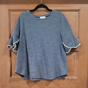 Boxy Blue and White Bell Sleeve Blouse